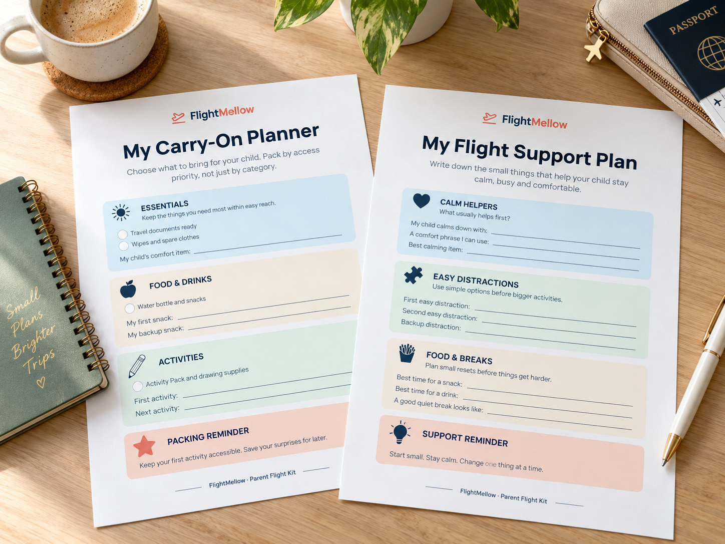 FlightMellow Parent Flight Kit printable planning worksheets